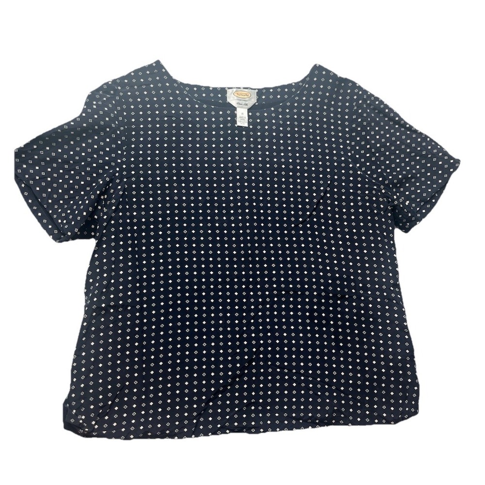 Vtg Talbots Womens Pure Silk Blouse Short Sleeve Side Zip Geo Lined Size 16‎